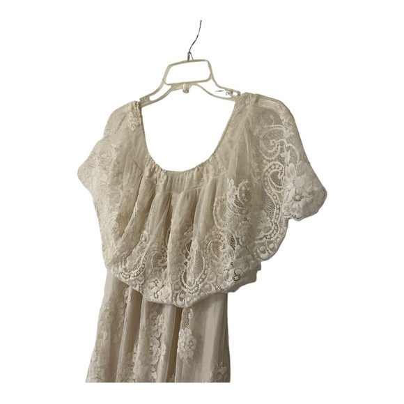 Jen’s Pirate Bootie Sheer Lace Mesh Off The Shoulder Dress in Cream Bride - Picture 8 of 15